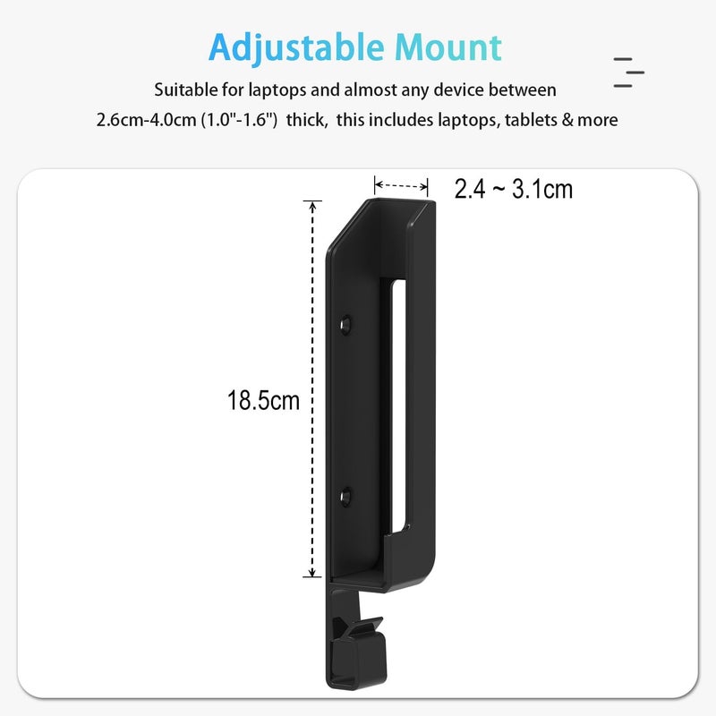 IFCASE Wall, Under Desk Laptop Mount for MacBooks, Surface, Tablets with Cable Holder, Adhesive & Screws in, Anti-Scratch Pads - 24/26/29/31mm Thick (Black) - Image 2